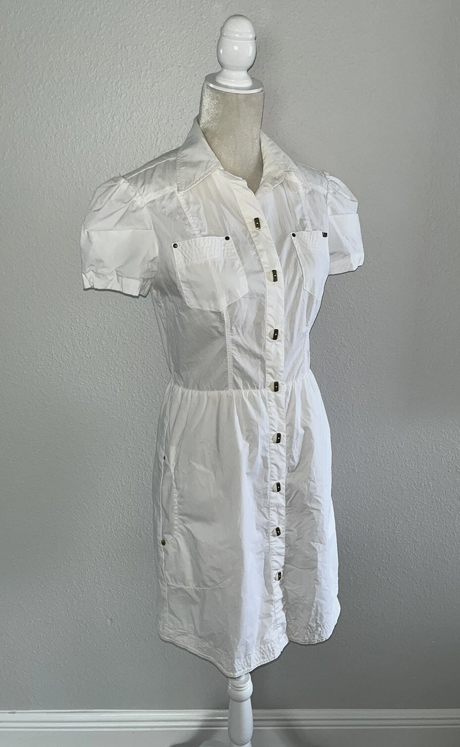 VALENTINO Abito camicia Maria Valentina cotone bianco manica corta bottoni linea A elegante XS