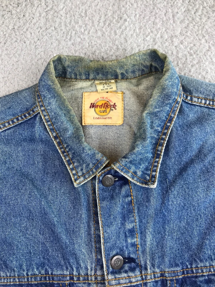 Chaqueta Jean Hard Rock Orlando Para Hombre XL Azul Denim Cuello Abotonado Bordado Foto 4 de 4