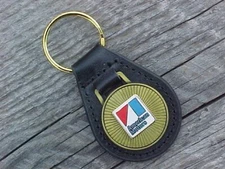 AMERICAN MOTORS AMC NOS Leather Key Fob Antique Gold Medallion Unique Hi-Quality