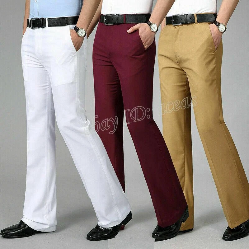 Men Bell Bottom Pants 60s 70s Flare Formal Dress Slim Fit Casual Trousers  new