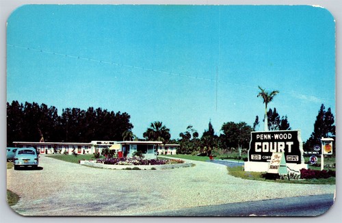 T144 Sign Postcard Penn-Wood Court, Wabasso, Florida 1952 T144 | eBay Australia