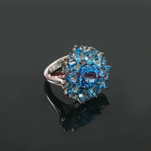 Natural Blue Topaz Gemstone with 925 Sterling Silver Ring for Women's ...