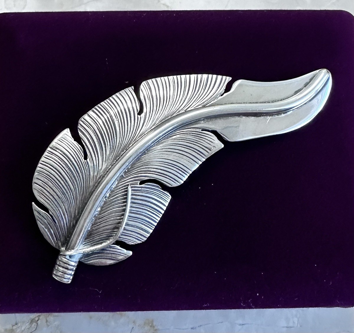 Original Vintage Lena Platero Navajo 925 Sterling Silver Feather Brooch Pin