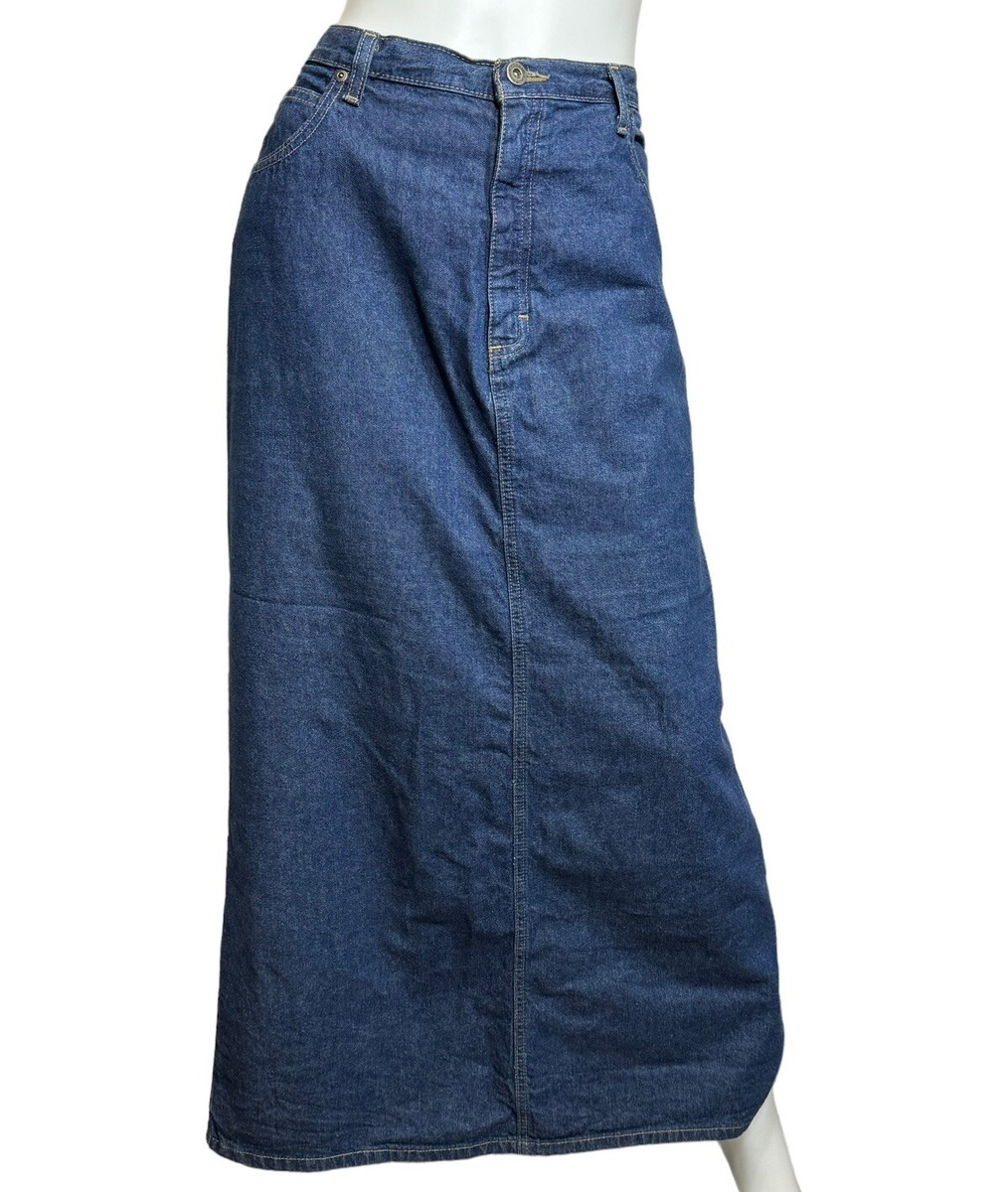 Vintage Long Denim Maxi Skirt Size 14 Blue Cotton Liz