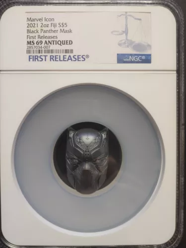 2021 FIJI 2 Oz SILVER $5 COIN MARVEL BLACK PANTHER MASK NGC MS69 FIRST RELEASE
