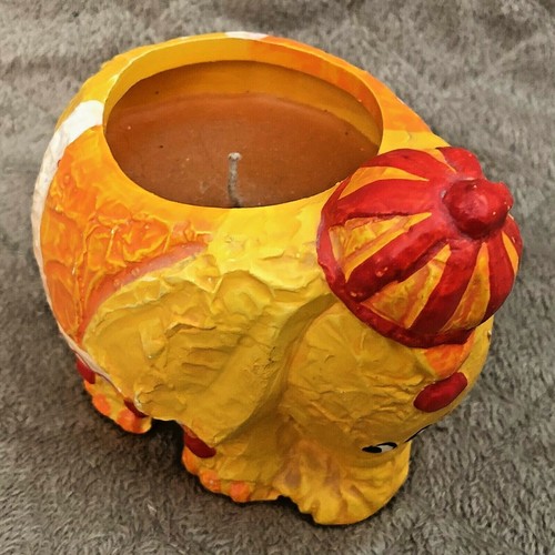 Lindo elefante circo amarillo naranja con gorro candelabro y vela vintage - Imagen 2 de 12