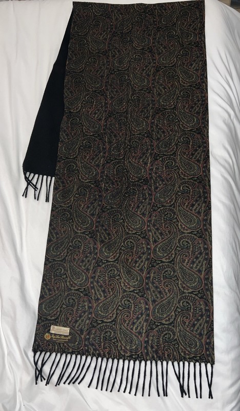 Loro Piana Scarf 100% Cashmere Red Paisley Reversible Fringe