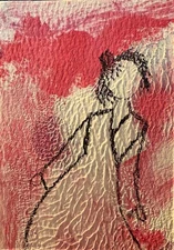 ACEO Cosmic Red Heaven Dawn Morning Clouds Shadow Angel Linda's Art Angels