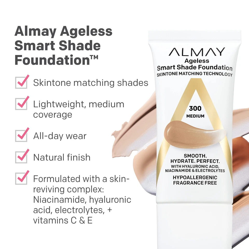 Almay Smart Shade Foundation 1 Fl Oz Buildable Natural Finish Hypoallergenic - Image 3 of 4