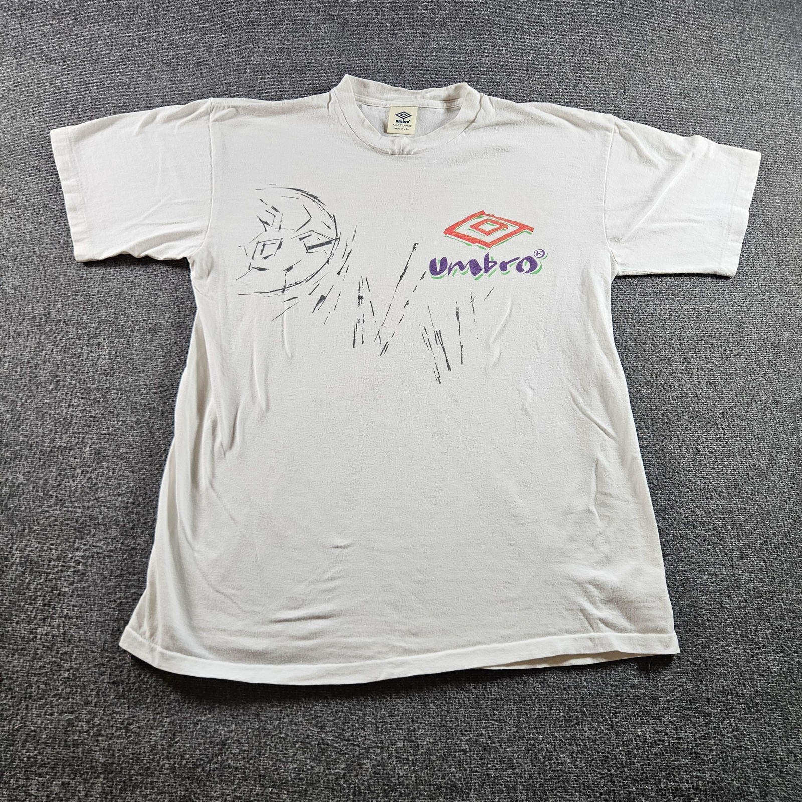 Vintage Umbro Shirt Mens Large White Soccer Graphic Tee Double Sided USA 90s