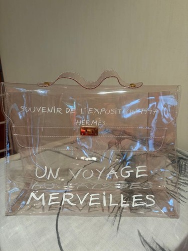HERMES Vinyl Kelly Clear Handbag Gold Hardware