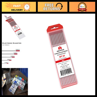 TIG Welding Tungsten Electrodes 3/32'' x 7'' Red WT20 - 10-Pack for Precision Weld