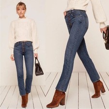 Reformation High Rise Straight Leg Jeans Medium Wash Button Fly Denim 29
