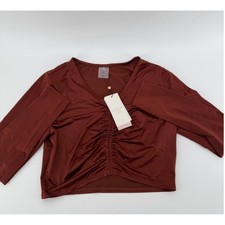 CALIA by Carrie Underwood Womens Ruched Rashguard Long Sleeve Rust Size M