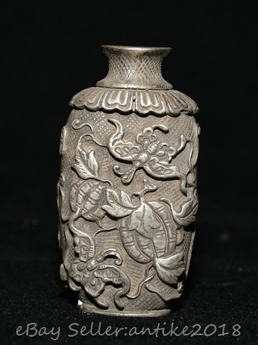 2.8" Old Chinese Sterling silver Dynasty Flower Bird Kettle Bottle Statue