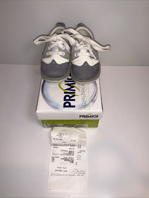 Beautiful  Size 19 PRIMIGI Toddler Shoes  In White & Gray W/Box