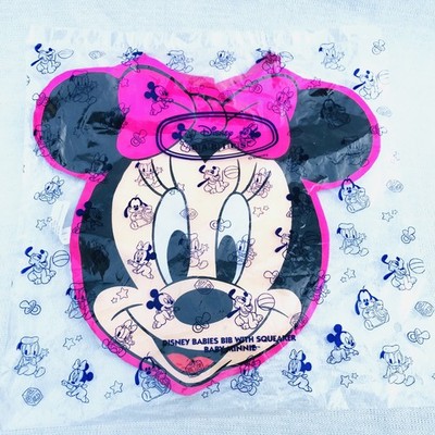 Disney Babies Minnie Mouse Face Pink Baby Bib Squeaker Brand New 90s Vintage Y2K