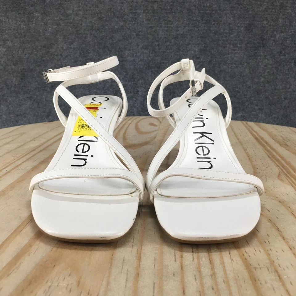 全新 Calvin Klein 凉鞋 女式 6.5 M Iryna 踝绑带 白色 人造皮革 — 第 4/4 张图片