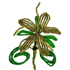 Hand Crafted Seed Bead Beaded Wire Flower Sculpture Decoration Yellow Green