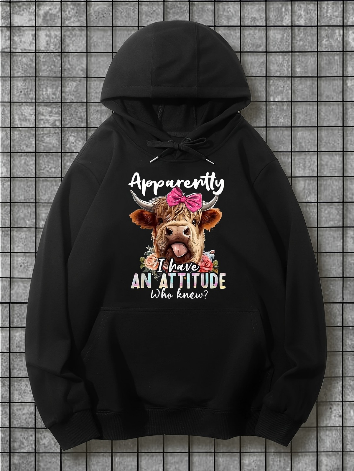 Men'S & Women'S Apparently I'm an Attitude Who Knows Cow Print Hoodie -Breathab