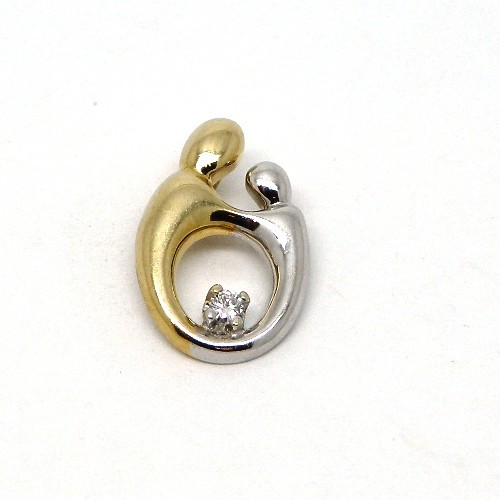 14k Two-Tone Gold Mother & Child Pendant with Natural Diamond
