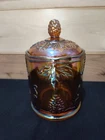 Large Iridescent  7" Indiana Carnival Glass Canister Marigold Harvest Grape