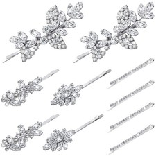 10-Pack Silver Crystal Rhinestone Bridal Hair Clips Bobby Pins Wedding