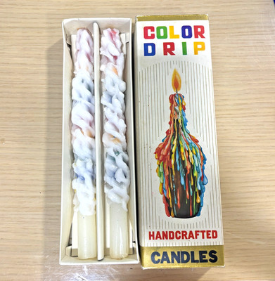 Vintage Color Drip Handcrafted Candles Pair Decorative Wax Candles w/ Box