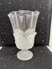 Vintage Viking Glass Cabbage Leaf Vase Clear Frosted 10" Tall 6" Diameter 80's