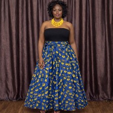 African Print Maxi Wrap around Skirt in Blue Yellow for Women