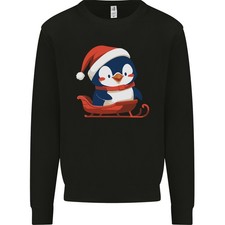 Süß Weihnachten Pinguin & Schlitten Lustig Herren Sweatshirt Pullover