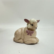Vintage Kay Finch California Pottery Lamb Pink Bow Laying Down 2.5”