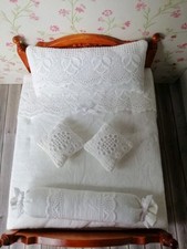 5-teilig.Tagesdecken-Set  antike Baumwollspitze,BETTWÄSCHE, Puppenstube  1:12