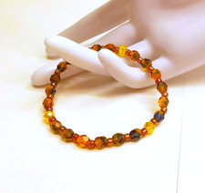7.5" Czech-Fired Burnished Topaz Glass Beads Beaded Stretch Bracelet NEW USA