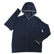 Michael Kors Waffle Knit Full Zip Navy Blue Hoodie Sweater Large Mens Preppy