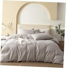 100 Washed Cotton Duvet King 104"x90" Heathered Cream Grey no Comforter 