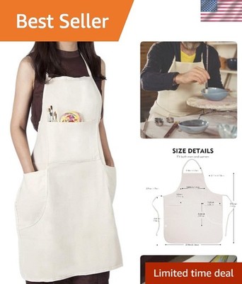 100% Cotton Canvas Professional Bib Apron With 3 Pockets for Women Men Adults...