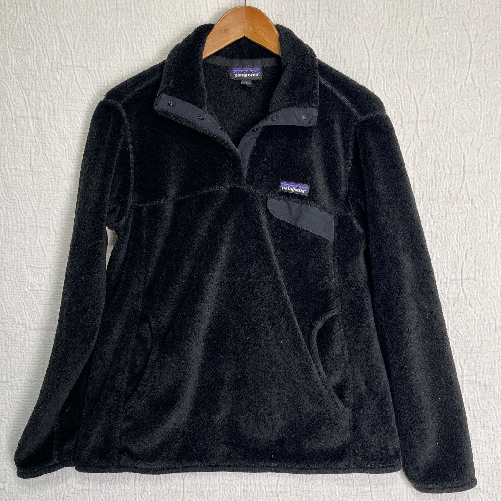 Patagonia Womens L Jacket Black Synchilla Snap T Fleece Pullover Kangaroo Pocket thumbnail 24