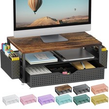 gianotter Wood Monitor Stand Riser Desk Shelf Organizer w/ Drawer & Pen Holder 2