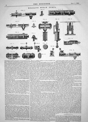 Alte antike Drucktechnik 1864 Erfindung Stephen Holman Dampfpumpen 19.