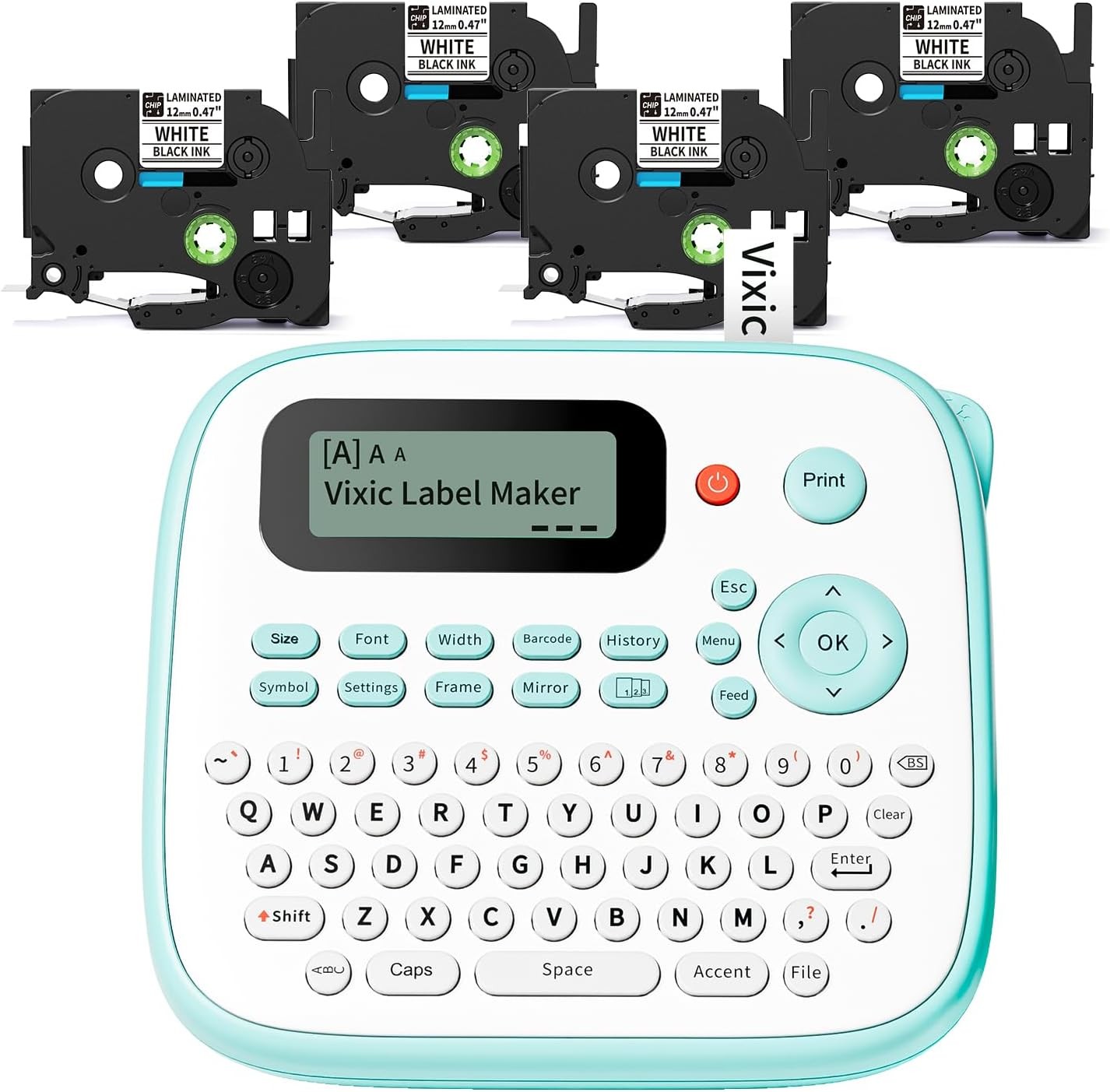 D210S Label Maker Machine with 4 Tapes, 6.5x5.8x2.5 Inch, Green  