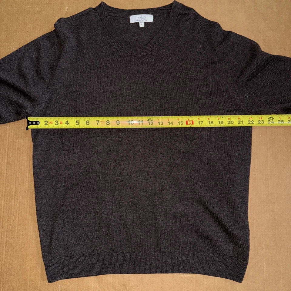 Suéter Pullover TURNBURY Para Hombre Marrón Extra Fino Lana Merino Tejido LS Cuello en V L Foto 4 de 4