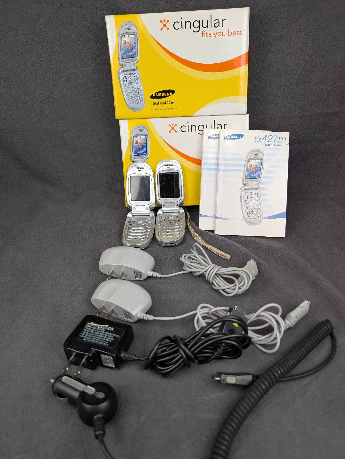 Vintage Samsung SGH-X427m Flip Phone Lot Cingular Wireless Original Box Bundle