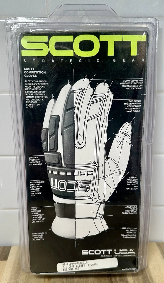 GUANTES DE COMPETICIÓN SCOTT VINTAGE, Rojo/Blanco, Nuevos en Paquete, Talla XL Foto 2 de 3