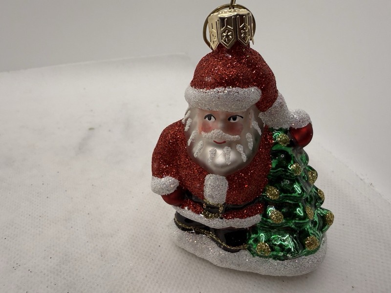 Glass Santa And Tree Ornament- Made In Poland