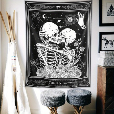 #ad #ad The Lovers Skull Tapestry Gothic Black and White Skeleton Wall Hanging with Ro $22.99