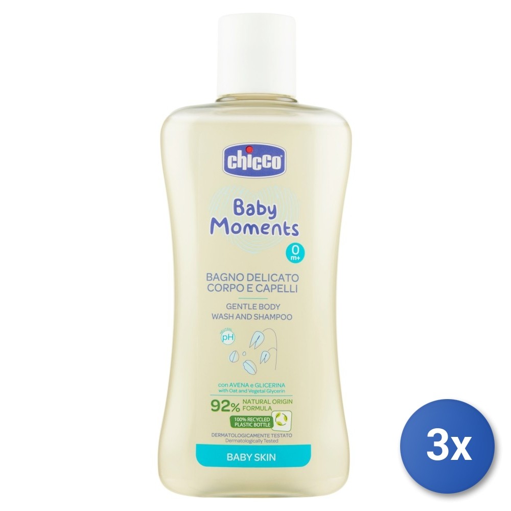 3X Chicco Baby 200 ML Delicate Body-Hair Wash Made In Italy