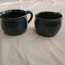 Handcrafted Stoneware Mugs Coffee Cups Set Of 2 Dark Blue