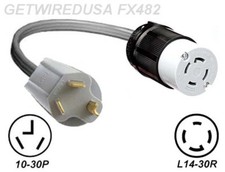 10-30P DRYER PLUG 3-PRONG to L14-30R RECEPTACLE 4-P GENERATOR TWIST LOCK ADAPTER