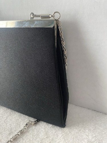 Black Beaded Kisslock Elegant Evening Shoulder Bag Convertible Clutch Vintage - Picture 8 of 11
